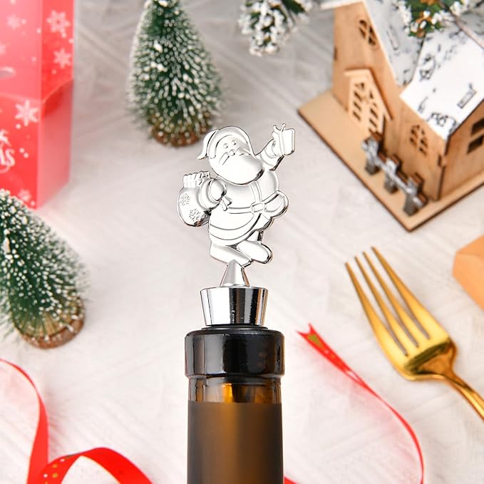 2 Pack Christmas Wine Stopper Alloy Wine Bottle Stoppers for Christmas Decorative Winter Decor Holiday Wedding Party Supplies, Wine Accessories Gift for Hostess - Xmas Wine Bottle Corkers