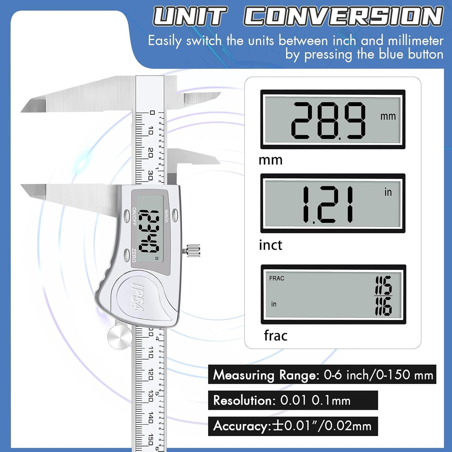 Electronic Digital Calipers, inch and Millimeter Conversion,LCD Screen displays 0-6" Caliper Measuring Tool, Automatic Shutdown, Suitable for DIY/Jewelry Measurement (200mm Stainless Steel)