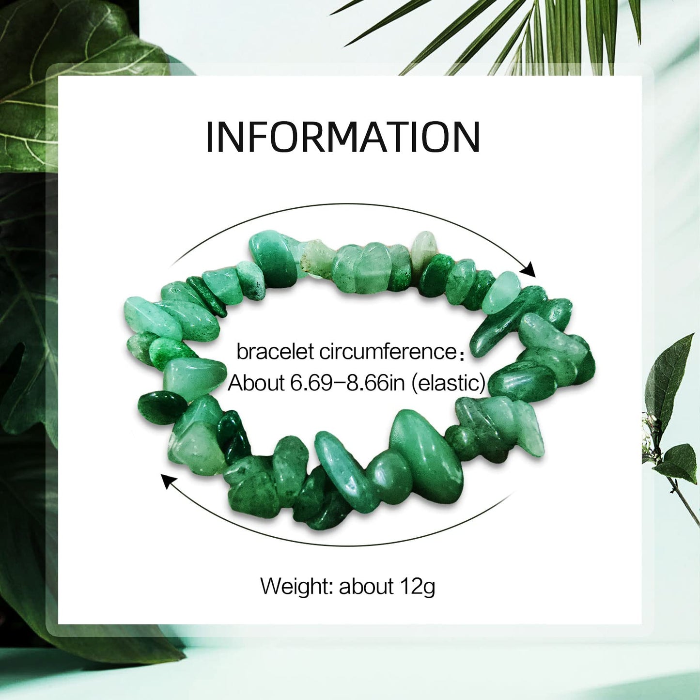 VDKIDKT Natural Raw Gemstone Bracelets, Natural Crystal Chip Bead Bracelet, Healing Stone Beaded Bracelets for Women Men Girls Gifts (Emerald)