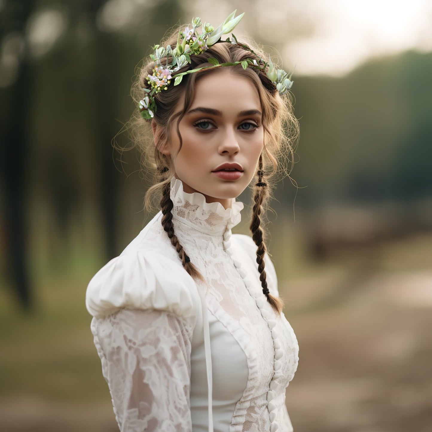 LLinfflr Boho Flower Headband Bridal Flower Crown Hair Wreath Floral Headpiece Halo Party Prom Wedding Photos Green
