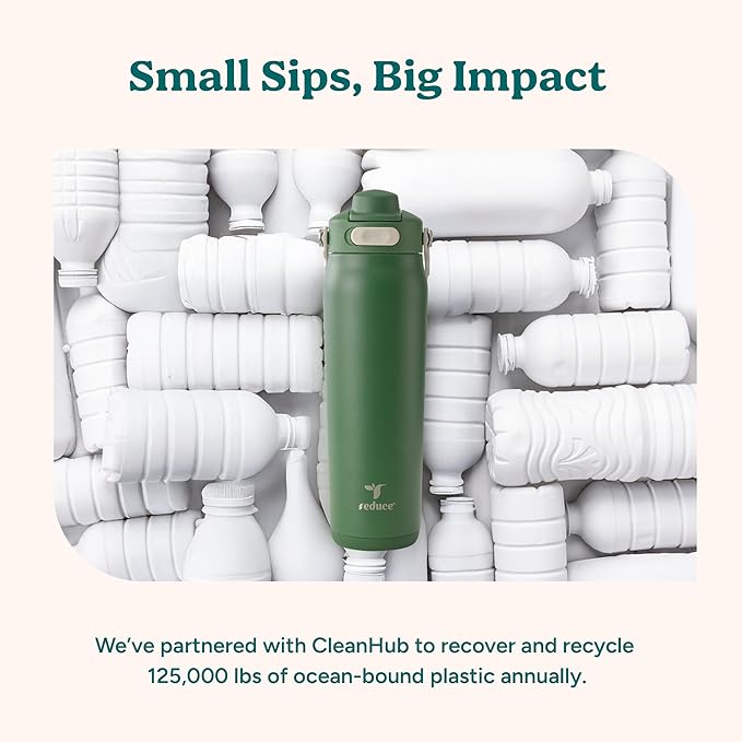 REDUCE Aura Vacuum Insulated 26 oz Water Bottle - Leak-Proof & Chug Spout for Quick Hydration - Keeps Drinks Cold for 30 Hours - Removable Handle for Travel or Gym - Soft Sit Base - Unbleached