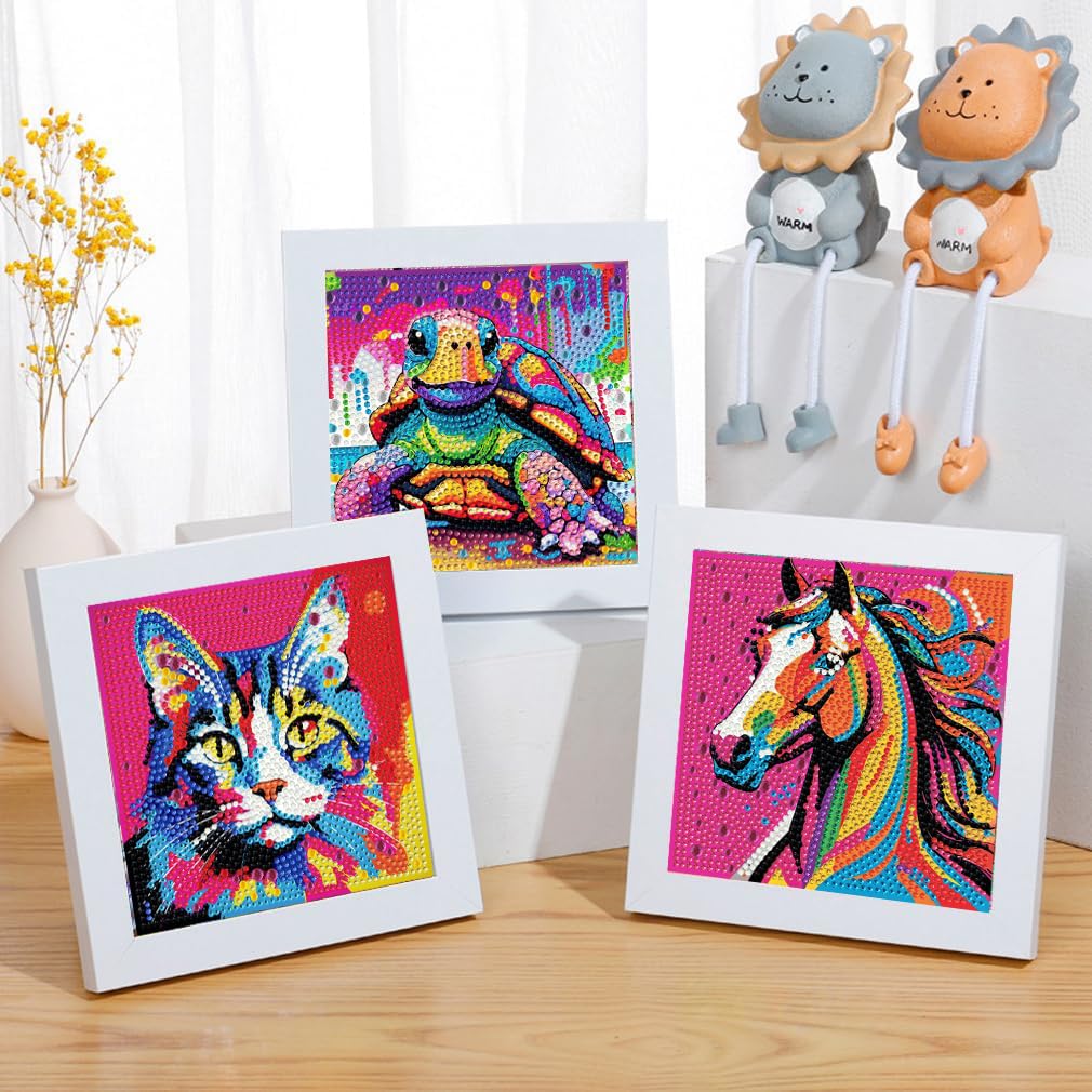 MXCFZX 6 Pack 5D Cartoon cat Diamond Painting Kits for Kids Beginners,Cute Animals DIY Horse Diamond Art Kit for Kids,Easy Full Round Drill Big Gem Art for Kid,Home Wall Decoration 6X6 inch