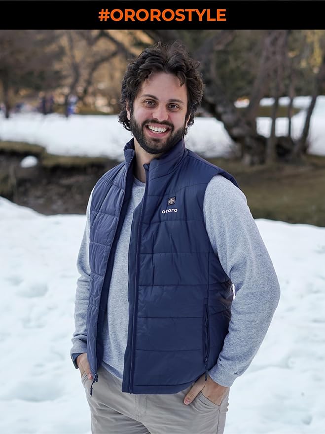 ORORO Men's Lightweight Heated Vest with USB-C Rechargeable Battery, Puffer Classic Heating Vest