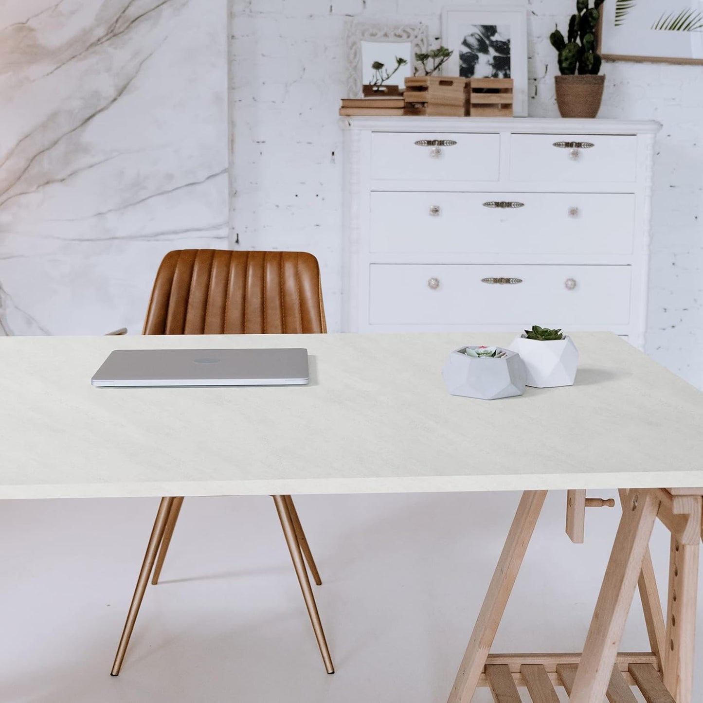 Kaboon Universal Tabletop 55"x27.5", Solid One-Piece Melamine Table Top, Double Desk L-Desk DIY, Home and Office Countertop,Sea Salt/White