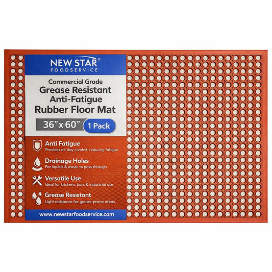 New Star Foodservice 54521 Commercial Grade Grease Resistant Anti-Fatigue Rubber Floor Mat, 36" x 60", Red