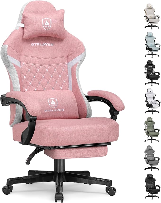 GTPLAYER Gaming Chair, Fabric Computer Office Chair with Pocket Spring Cushion, Ergonomic Office and Gaming, Video Gaming Chair with Linkage Armrests, High Back Desk Chair with Adjustable Recliner