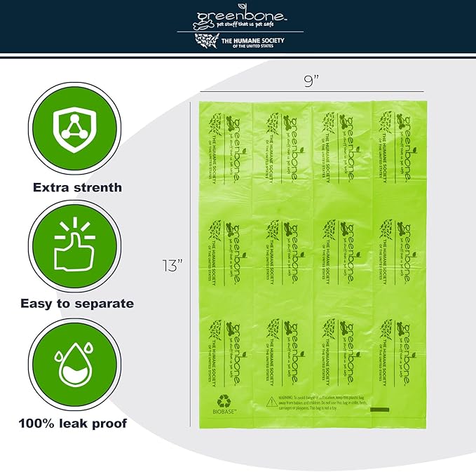 The Humane Society by Greenbone Biobase Pet Poop Bags - 16 Rolls - 192 Refills - Made with Corn Starch
