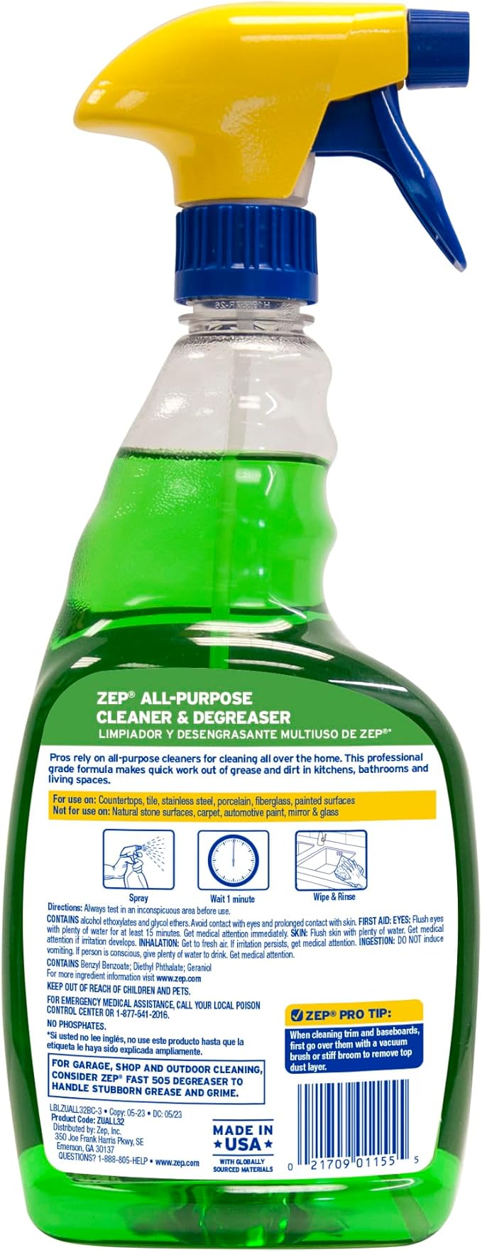Zep All-Purpose Cleaner 32 oz (Case of 4) Cleans Almost Any Surface