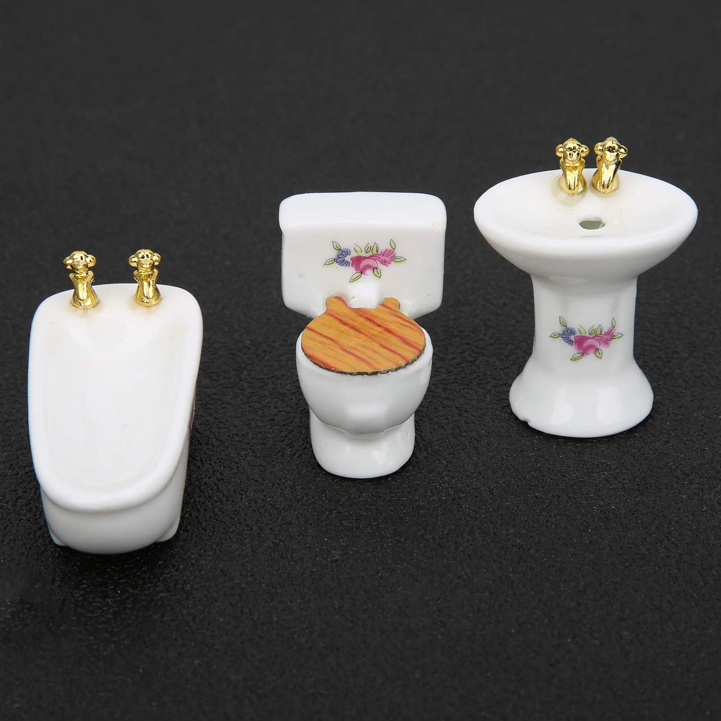 RIZGHWOY 1/24 Dollhouse Miniature Bathroom Set, Ceramic Bathtub Toilet Sink Kit with Exquisite Design, for Doll House Bathroom Scene (Rose)