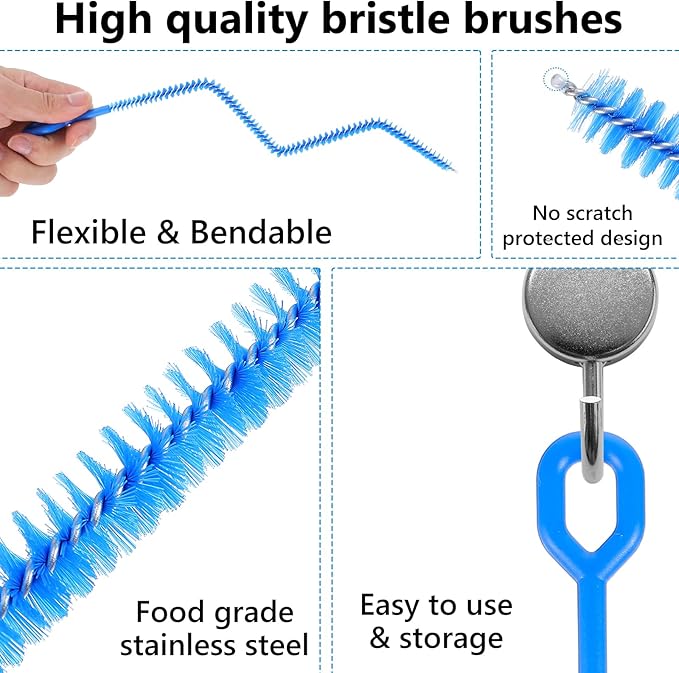 5Pcs Straw Clean Brush Extra Long 12 Inch Reusable Straw Cleaner Accessories Diameters Ranging from 6-12mm for Water Bottles Tubes Sippy Cup