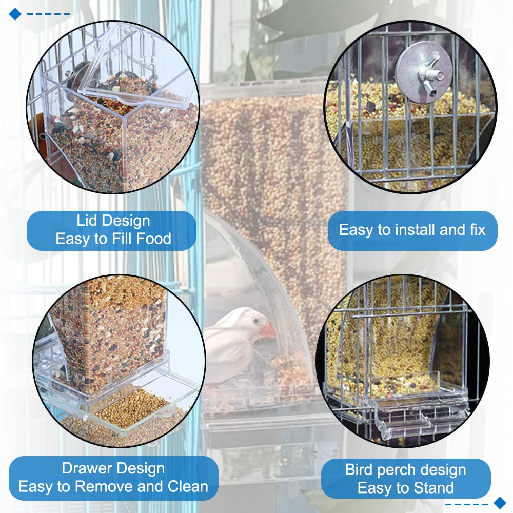 Hamiledyi No Mess Bird Feeders Automatic Parrot Feeder Drinker Acrylic Seed Food Container Parakeet Water Dispenser Cage Accessories for Lovebirds Budgies Canary Finch