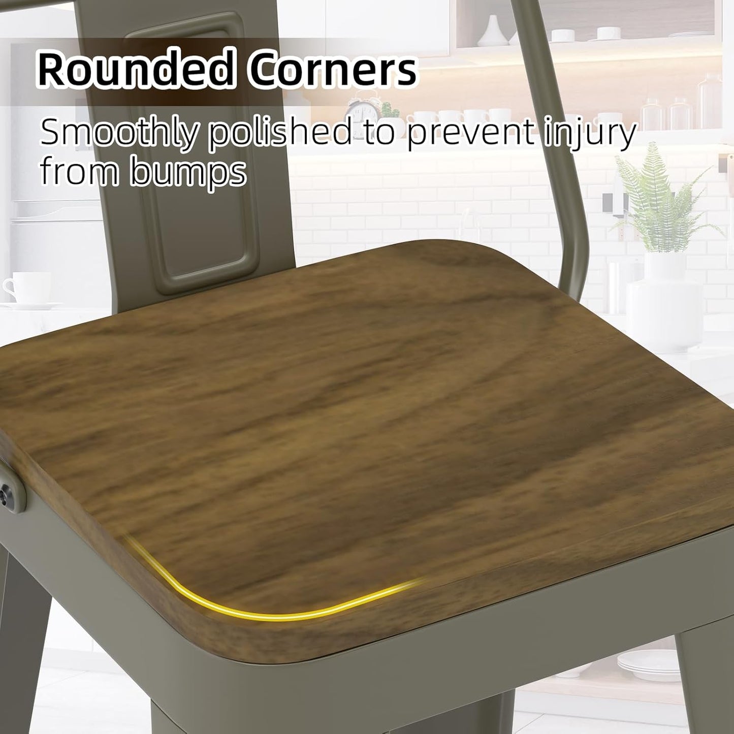 Rusty Bar Stools Set of 4, Metal Bar Stools with Wooden Seat, Modern 24”Counter Height Barstools with Low Back