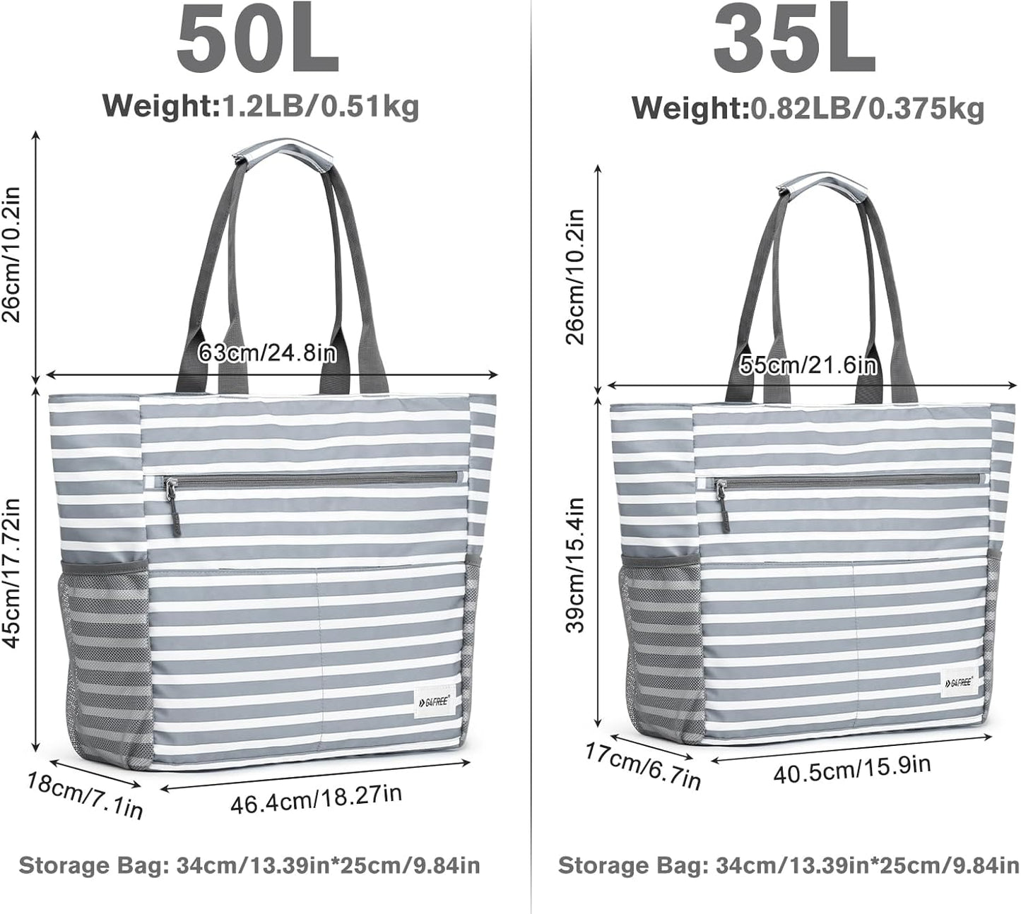 G4Free Beach Bag, Waterproof Sandproof Beach Tote Bag, Large Capacity Foldable for Women