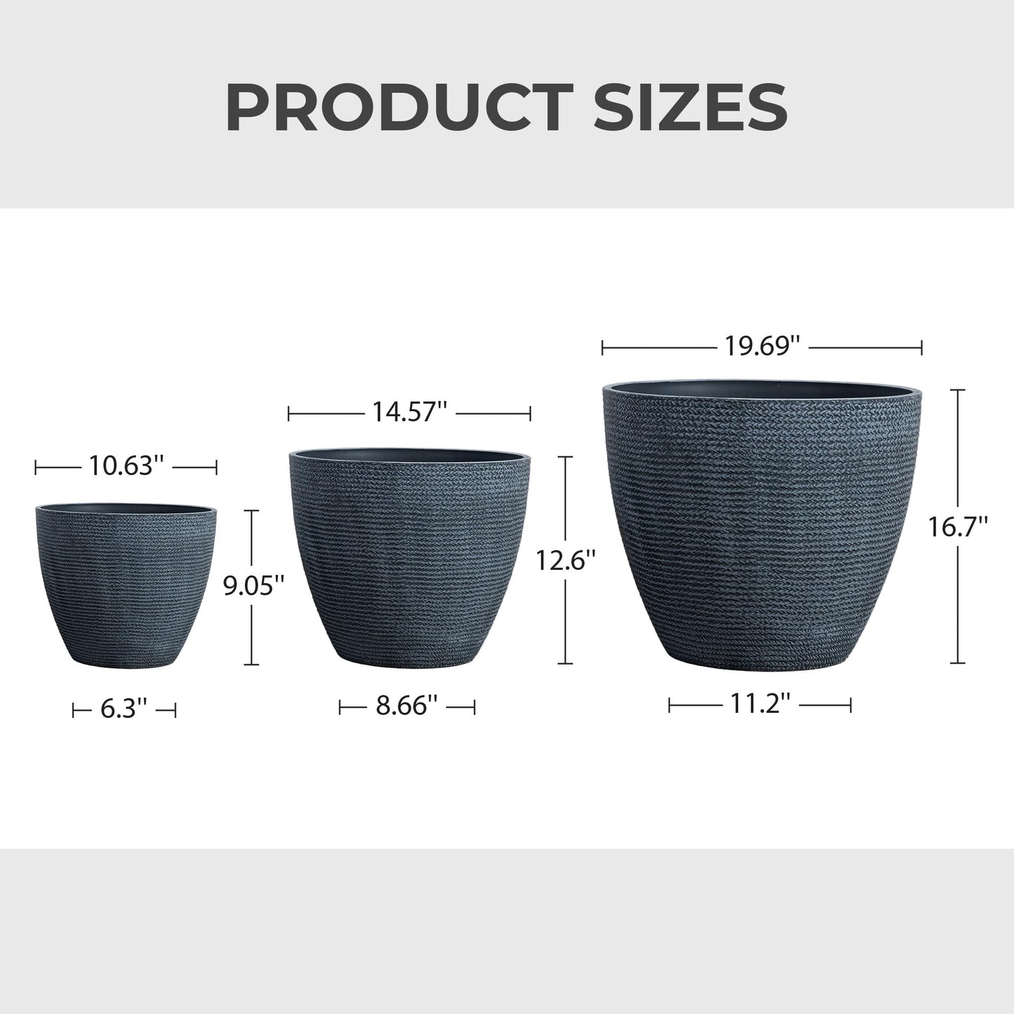 Casaphoria Large Plastic Planters Set of 3, 17/13/9 Inch Tall Plant Pots with Drainage, Modern Flower Pots for Indoor Outdoor Use, Decorative Tall Round Planters for Garden, Patio, Living Room, Blue