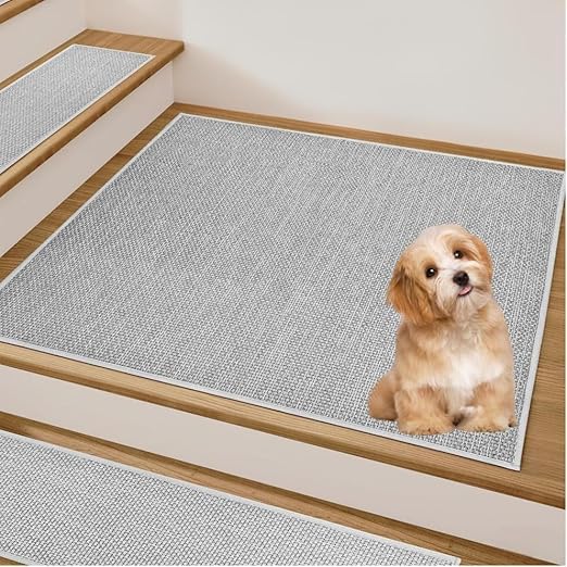 Non Slip Liner Stair Treads Matching Mat for Wooden Steps, 30"x30" Square Stair Landing Rug with Rubber Backing, Washable Indoor Safety Stair Landing Mat for Kids Elders Dogs, Grey