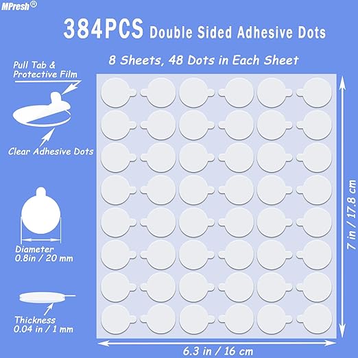 384 PCS Sticky Tack Dots Easy to Peel, 0.79" Strong Mounting Tape Double Sided, Removable Sticky Putty Glue for Museum Putty, Wall Hanging, Crafts, Poster, Balloons Decoration