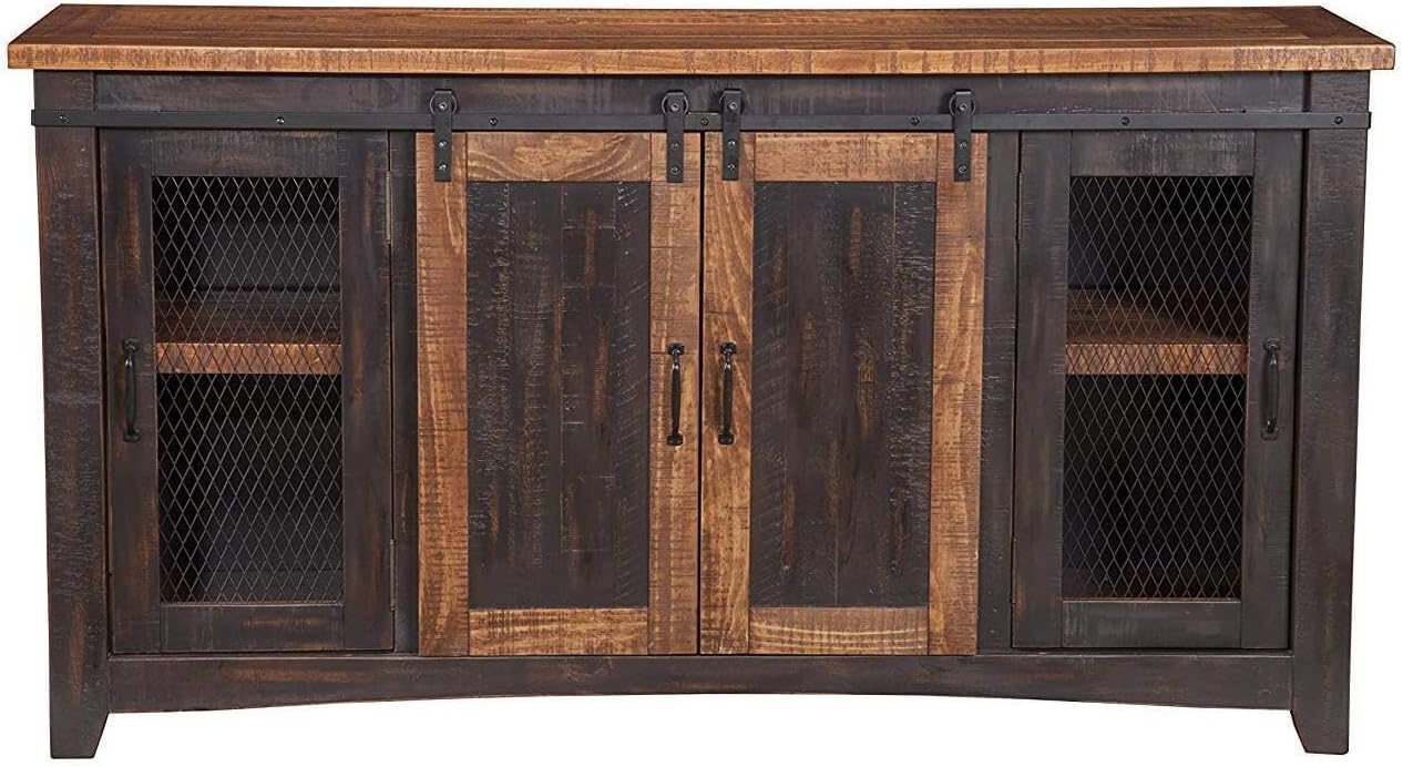 Martin Svensson Home Santa Fe Solid Wood TV Stand, 65", Antique Black and Aged Distressed Pine