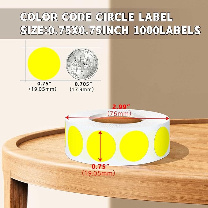 0.75 Inch Multi - Purpose Labels,1000 PCS 3/4" Yellow Dot for Classroom, Papers, Market, Price Tags, and Library Book Labels. Non - Printable Round Colored Stickers