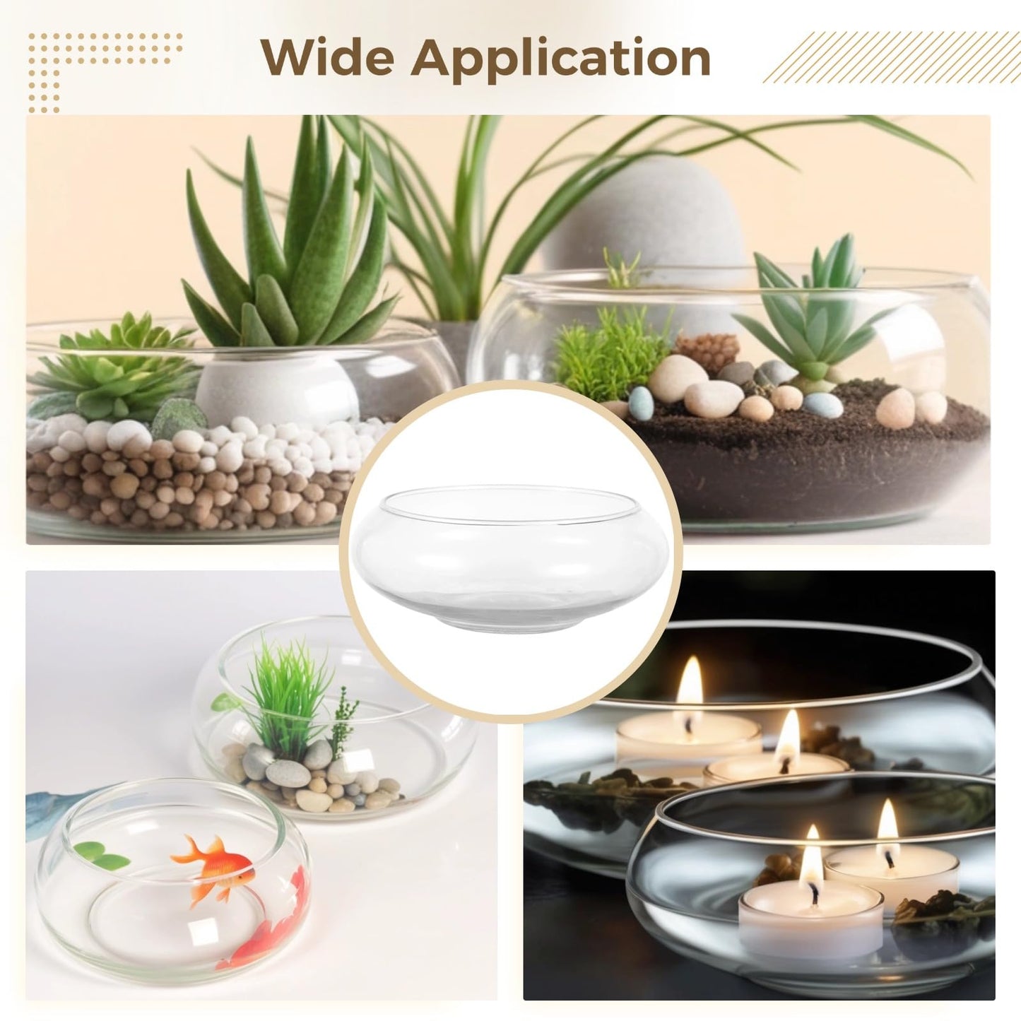3 PCS Round Glass Vase Bowl, 6"/ 8"/10" Wide Mouth Round Glass Bowls, Succulent Planters, Fish Tank, Bubble Vases, Floral Decor Centerpieces, Flower Pots for Home Decoration (3PCS)