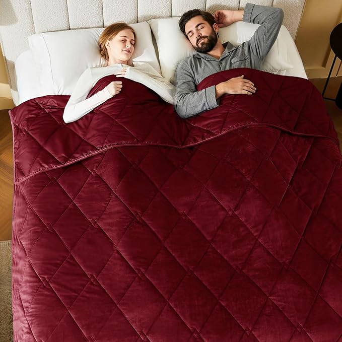 L'AGRATY King Size Weighted Blanket for Adults 25lbs, 88"x104" — Cooling Breathable Heavy Blanket with Glass Beads for Sleeping Perfect for Hot Sleepers & Couples Machine Washable All-Season Wine Red