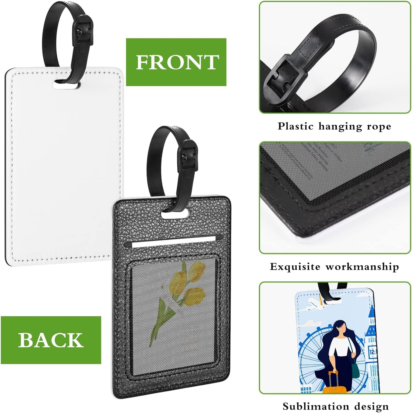 50 Packs Personalized Leather Luggage Tags for Suitcase, Custom Golf Bag Tag Travel Labels Name Identifiers with Strap for Women Men Customized Your Own Text Photo Logo