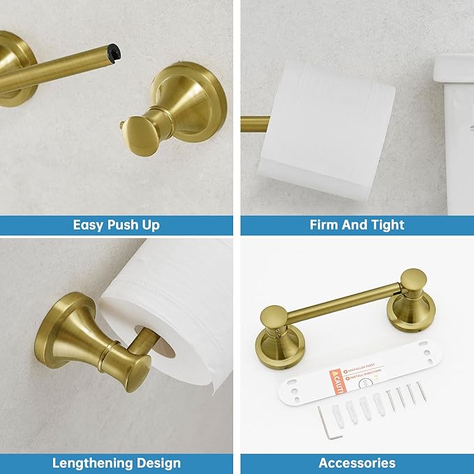 RUMOSE Toilet Paper Roll Holder Bathroom Flexible Pivoting Tissue Handle on Wall Mounted Brushed Gold Rustproof Toilet Tissue Roll Holder,Stainless Steel
