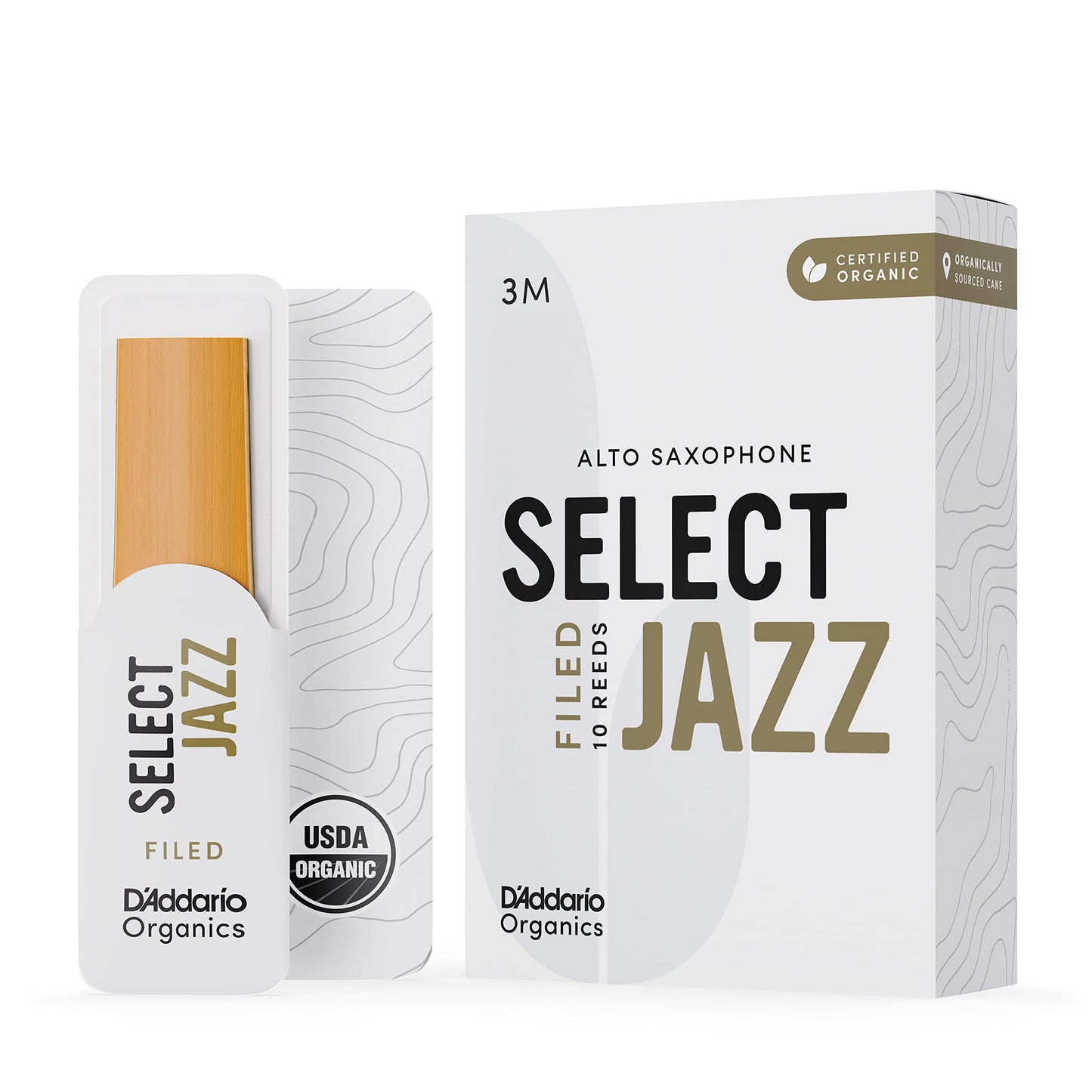 DAddario Organic Select Jazz Filed Alto Saxophone Reeds - Sax Reeds - Individually Sealed - 3 Medium, 10 Pack