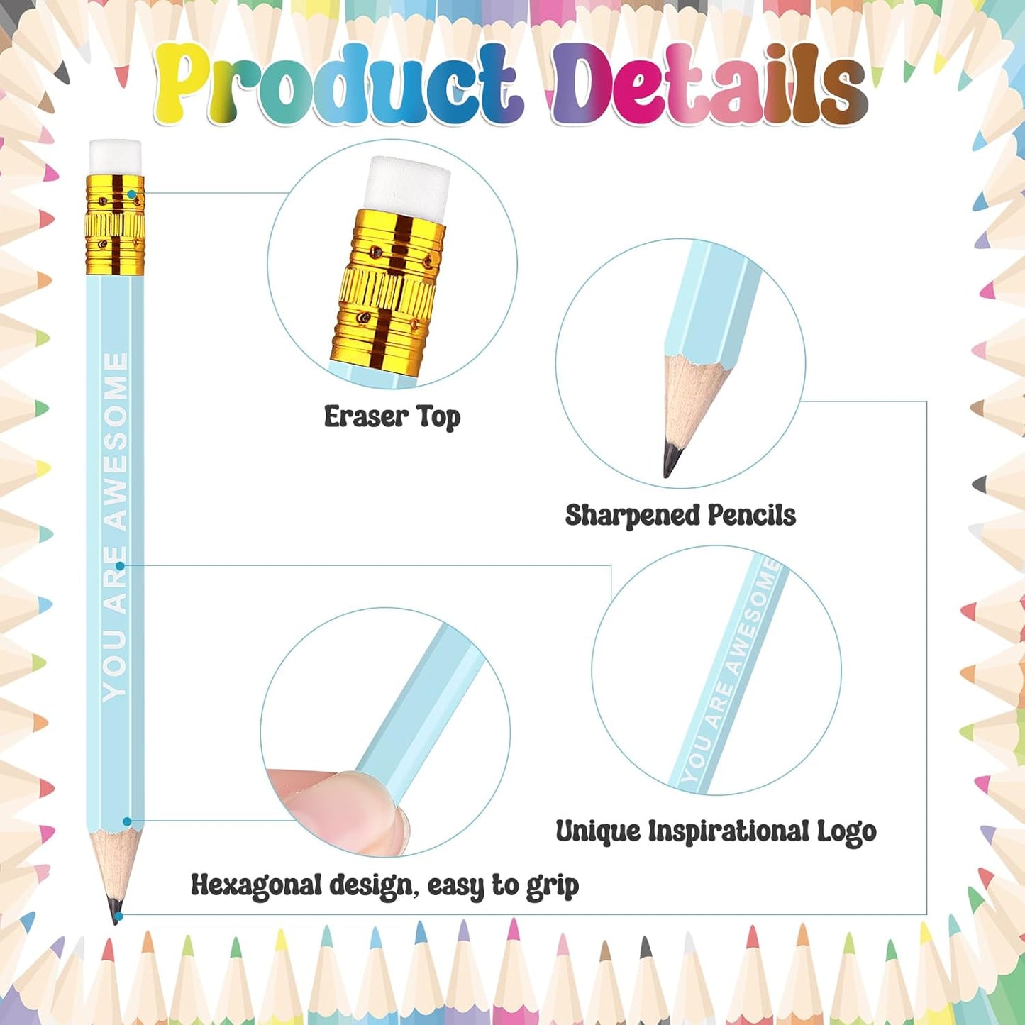 60Pcs Mini Pencils Bulk Inspirational Golf Pencils 4.1inch Short Woodden Pen-cils with Eraser for Kids Student Teacher Office Supplies