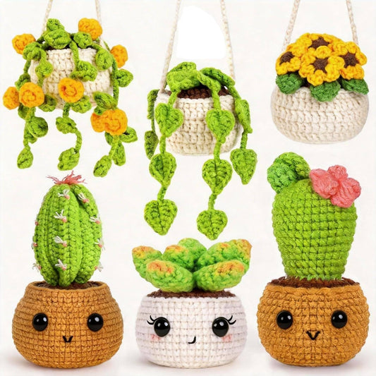 Sewkitta Crochet Kit for Beginners, Crochet Starter Kit w Step-by-Step Video Tutorials, Beginner Crochet Kit for Adults Kids Women Men Complete Kit Included (Plant 6Pack)
