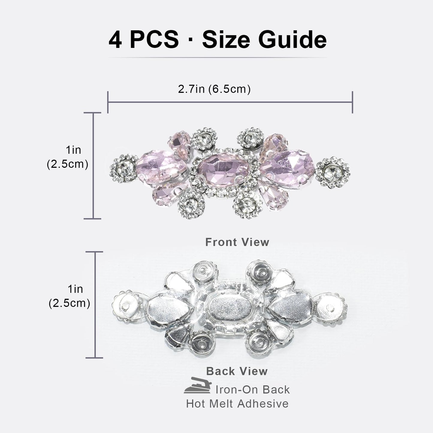 PANTOSS Rhinestone Applique Iron on Patches, Crystal Iron-On Flower Sequin Embellishments Trim for Bridal Sash, Wedding Dress DIY, and Evening Gown (4pcs, Pink)