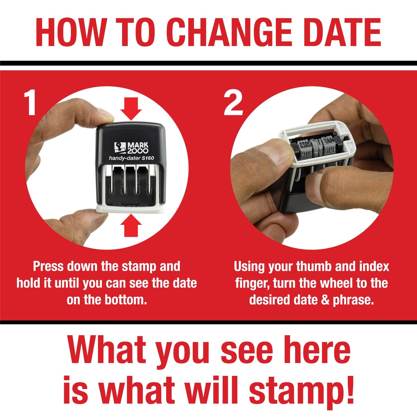 Mark 2000 Self-Inking Rubber Date Office Stamp with Completed Phrase & Date - Red Ink (Handy-Dater S160), 12-Year Band