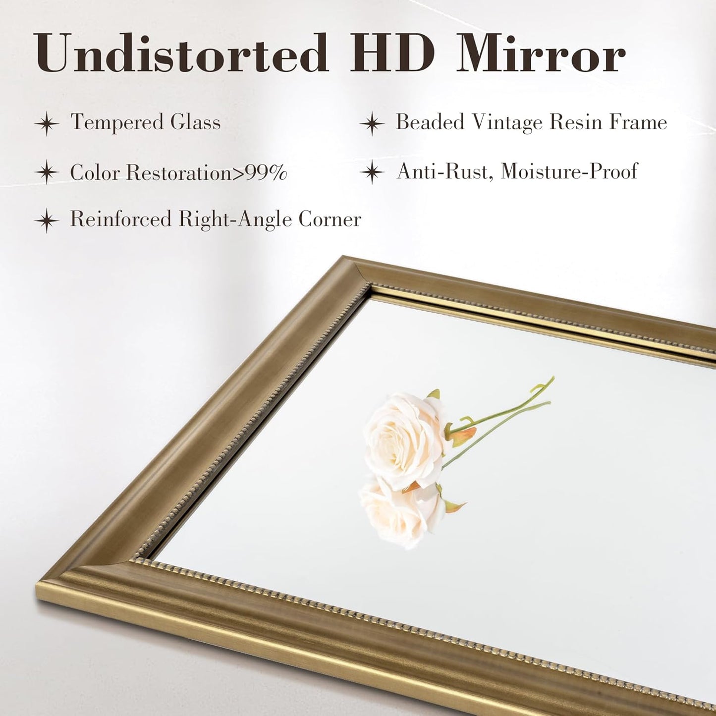 Axeman 24x36 Rectangular Wall Mirror, Decorative Bathroom Mirror, Traditional Vintage Wall Mounted Mirror with Beaded Frame for Accent Living Room Vanity Bedroom Entryway, Gold