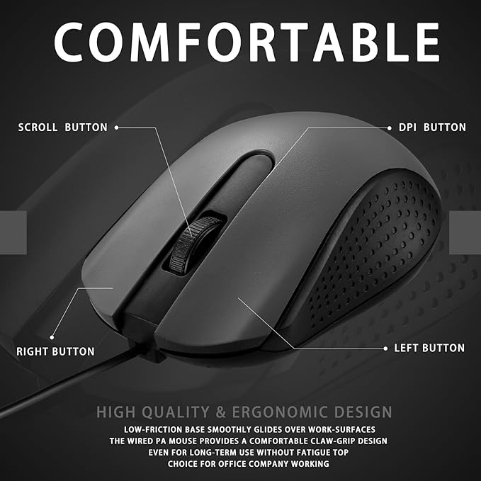 Bonuci 30 Pack USB Wired Mouse 3 Button Corded Computer Mice Bulk USB Mouse for PC Desktop, Laptop, Office, School, Classroom Use(Gray)