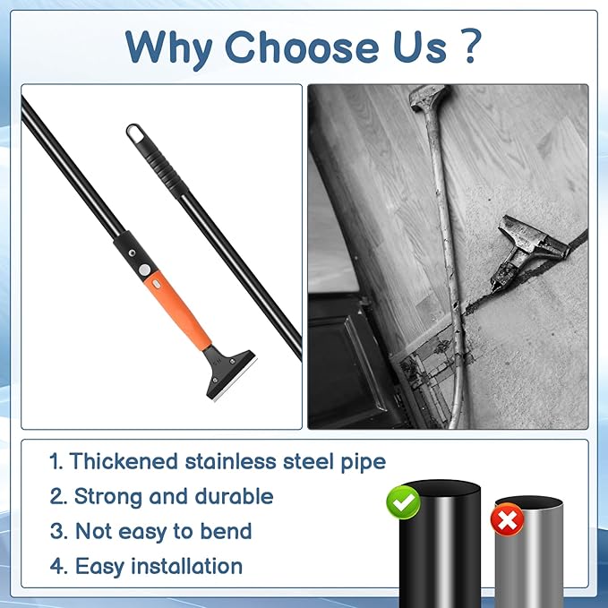 Floor Scraper Long Handle, 20 Floor Scraper Blades 4 Inch, 3 Pcs Wire Brush 1 Pcs Razor Blade Scraper Tool for Deep Cleaning Glass Wall Gum Paint Tile Glue Linoleum