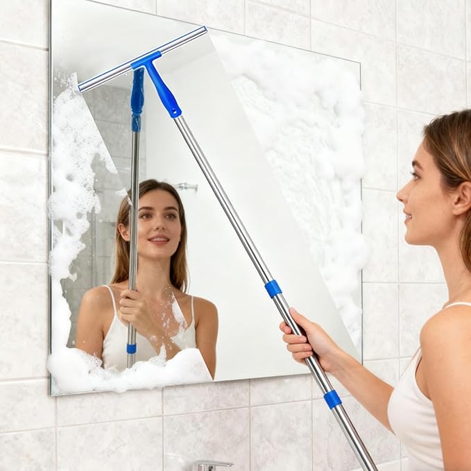 Cleaning Squeegee, Rotatable Telescopic Handheld Floor Scrubber, Glass Cleaning Mirror Wiper Tool, Ergonomic Design with Extendable Handle and Smooth Wiping, Tile Wall Bathroom Kitchen Home
