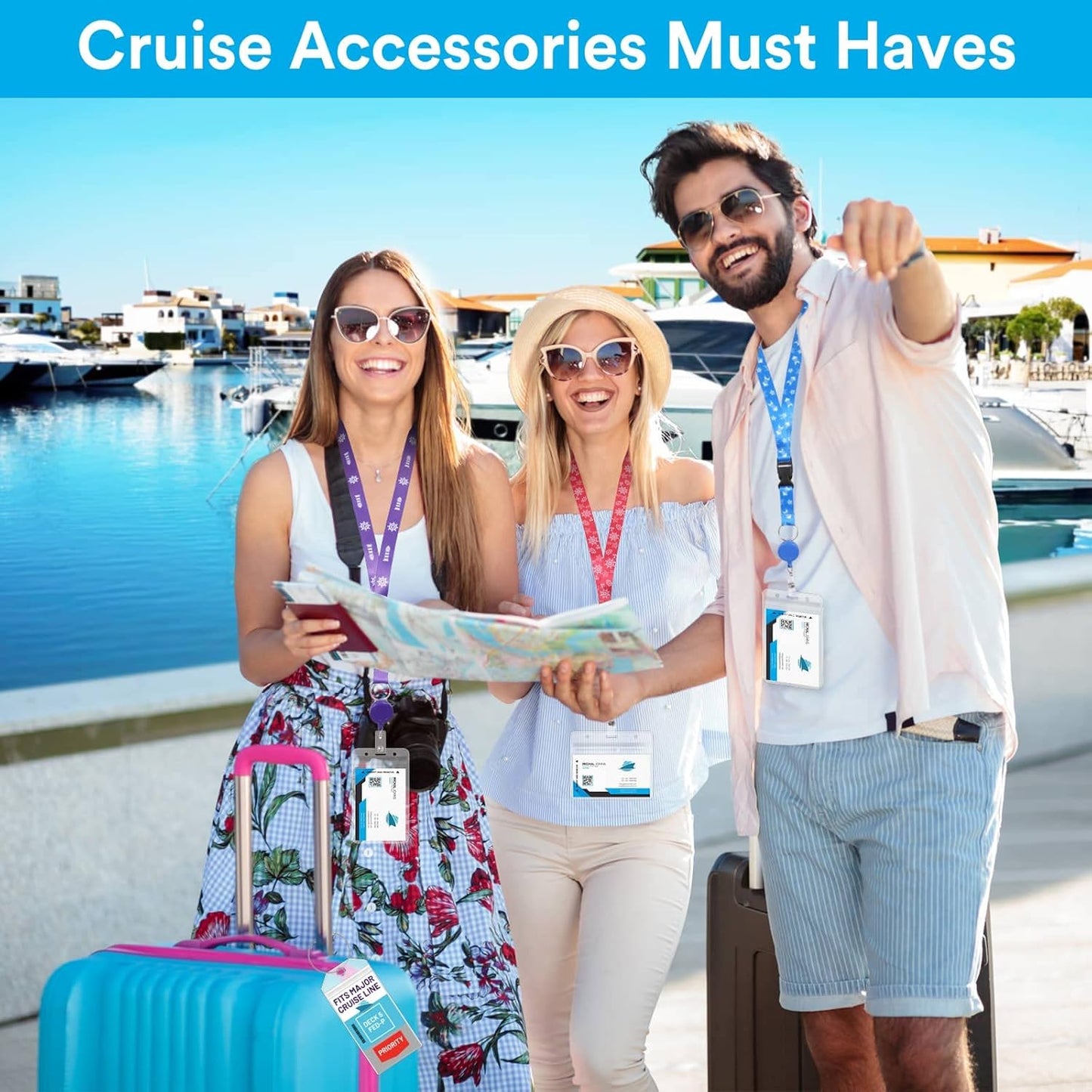 6 Pack Lanyards with Ship Card Holders, Retractable Badge Reels with Waterproof Luggage Tags ID Holders for Cruise Essentials Accessories Key Cards