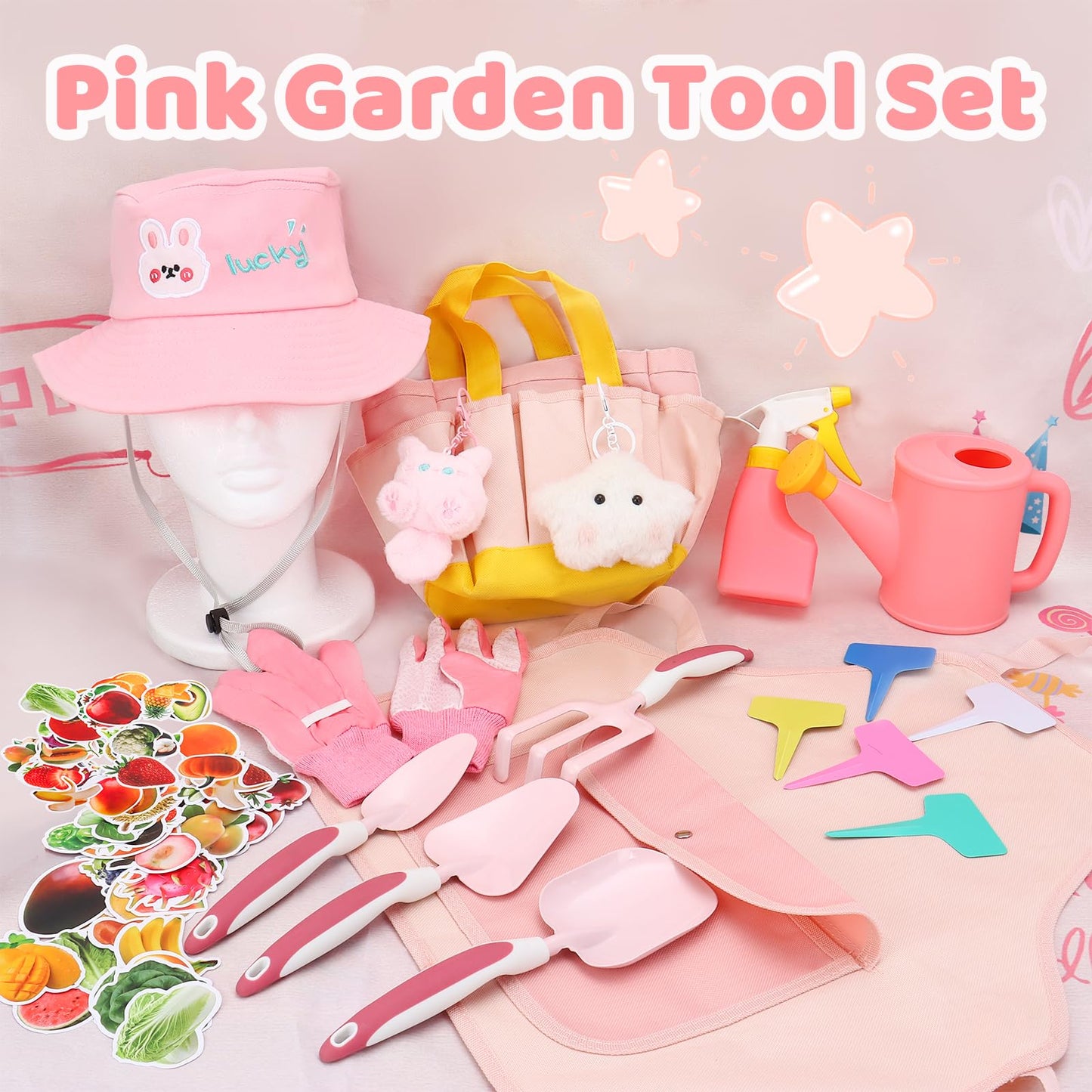Kids Gardening Tools Set,Gardening Tools for Kids,Toddler Gardening Tools with Gloves, Watering Can, Metal Shovel, Rake, Spade & Storage Bag, Garden Book and More Educational STEM Learning for Girls