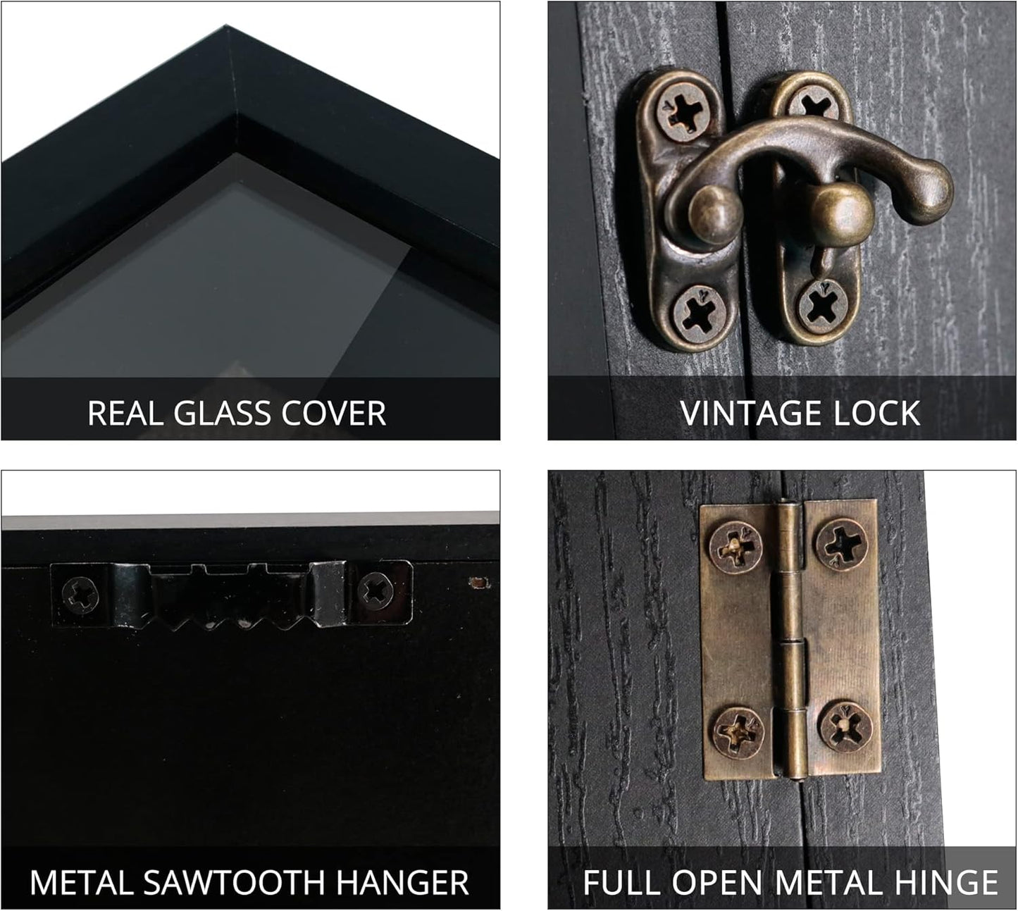 GraduatePro Shadow Box Frame 8x10 Display Case with Linen Back, Real Glass Window Door with Hinge, Picture Frame Wedding Bouquet Memorabilia Medals Photos Memory Box for Keepsakes, Rustic Black