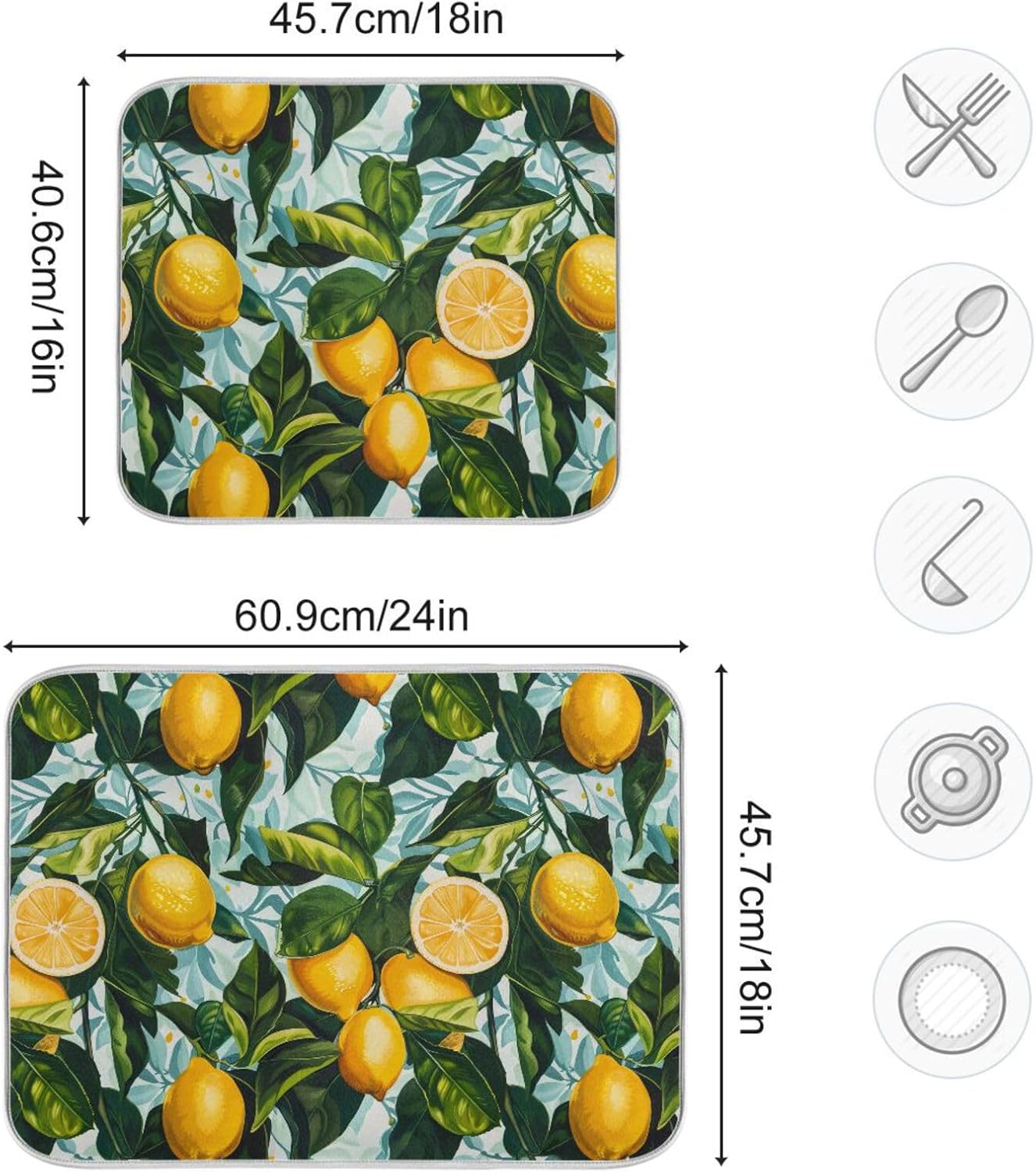 ALAZA Dish Drying Mat, Lemon Leaves Absorbent Dish Drying Pads for Kitchen Countertop 18 x 24 inches