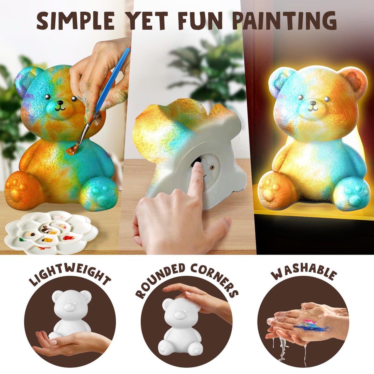 Goody King Paint Your Own Bear Lamp Kit, DIY Night Light, Arts and Crafts for Kids Ages 8-12, Art Supplies Painting kit for Kids, Room Decorations, Bear Crafts Birthday Gifts for Kids Ages 3 4 5 6 7 8