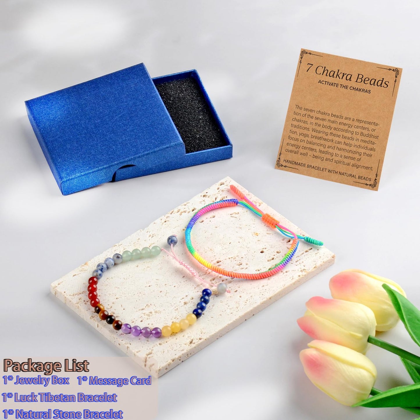 LPBeads 6mm Chakra Bracelet with Handmade Rope Bracelet Size Adjustable Natural Stone Crystal Healing Bracelets Gifts for Unisex Adults