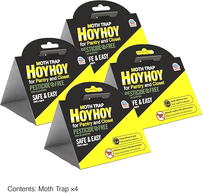 HOY HOY Pheromone-Infused Glue Traps – 4 Traps (2 Packs), Effective for Pantry & Closet Moths, Dual Hanging/Placement Options, Lasts Up to 3 Months