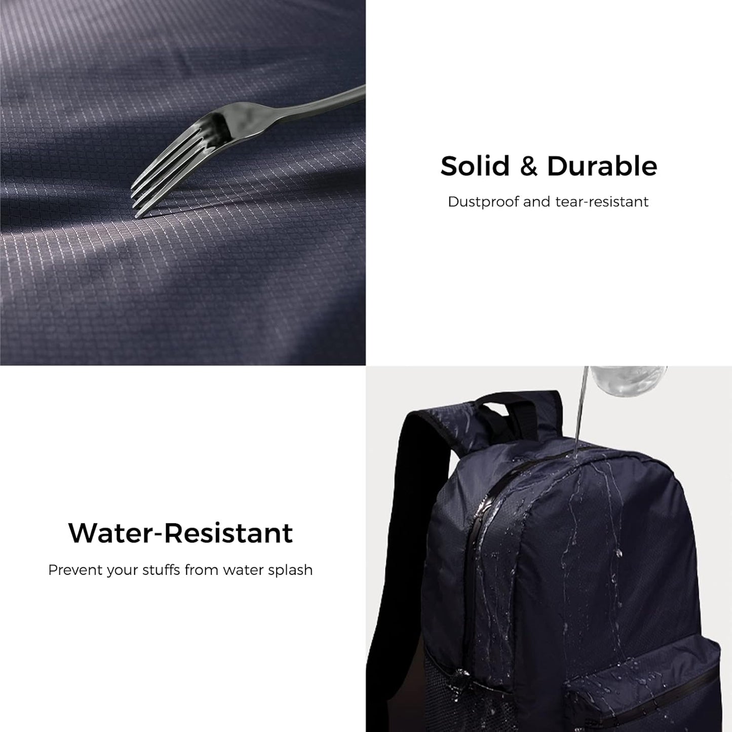 pack all 20L Lightweight Packable Backpack, Water Resistant Foldable Backpack, Travel Hiking Daypack with Waterproof Zippers (Navy Blue)