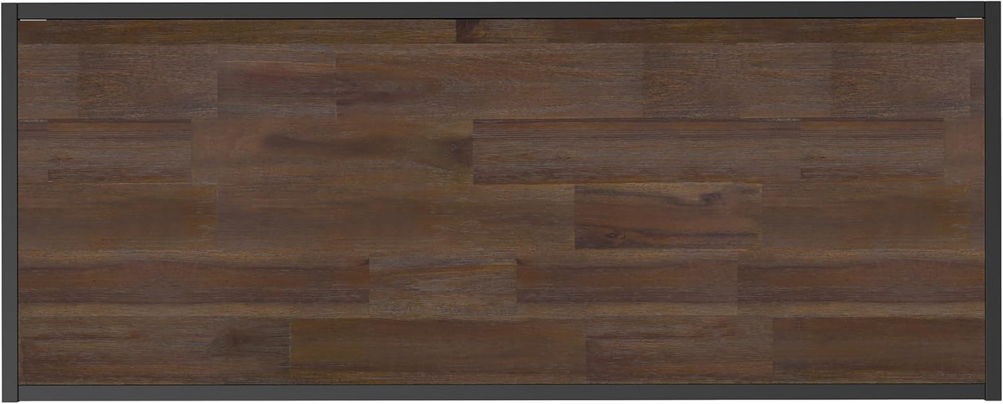 SIMPLIHOME Erina Desk - 60-Inch Wide Solid Acacia Wood and Metal Writing Desk in Distressed Charcoal Brown, Modern Industrial Home Office Computer Table for Study with 2 Drawers and Keyboard Tray
