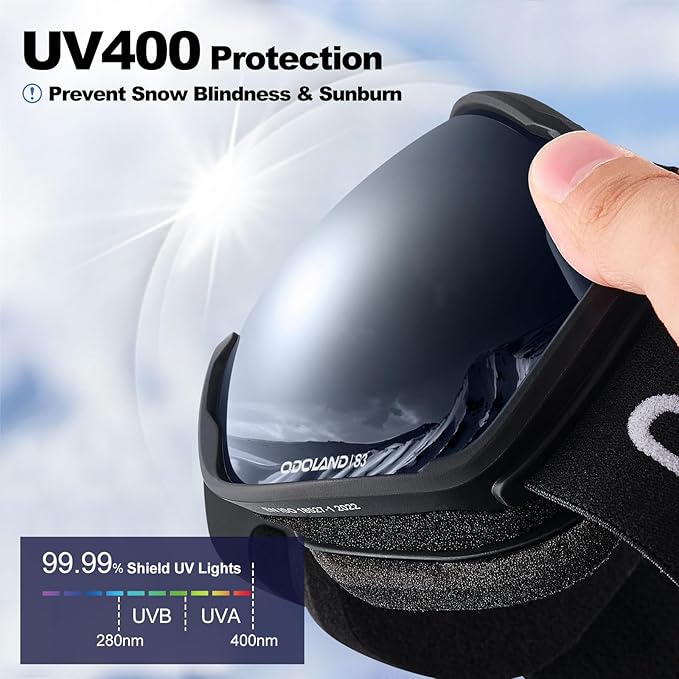 Odoland Snow Ski Goggles S2 Double Lens Anti-Fog OTG Windproof UV400 Eyewear for Men, Women and Youth-Skiing Snowboarding