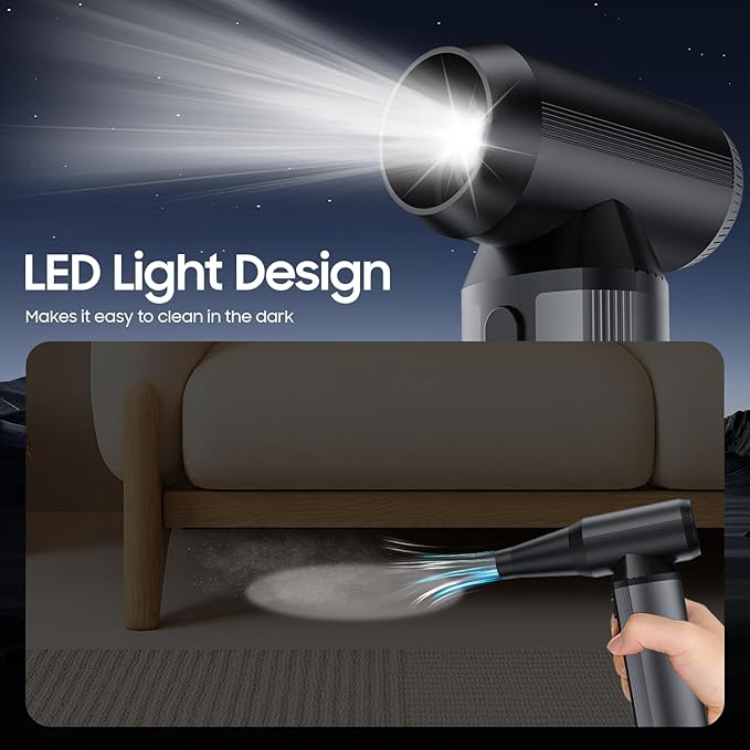 Compressed Air Duster - 300000RPM, Electric Air Blower Cordless Portable with LED Light 8000mAh Rechargeable Battery, 3-Gear Adjustable Dust Blower for Keyboard, Computer, Car, Home Cleaning