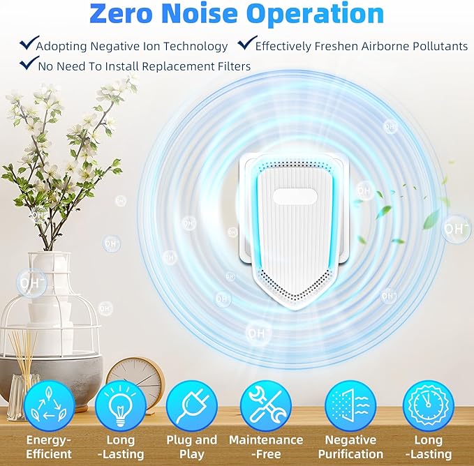 Upgraded Plug in Air Purifiers Odor Eliminator for Home with Negative Ion Generator,Air Ionizers for Dust Mites,Quiet Portable Air Freshener Plug In for Bedroom,Office,Kitchen,Smoke,Dust (8Pack)