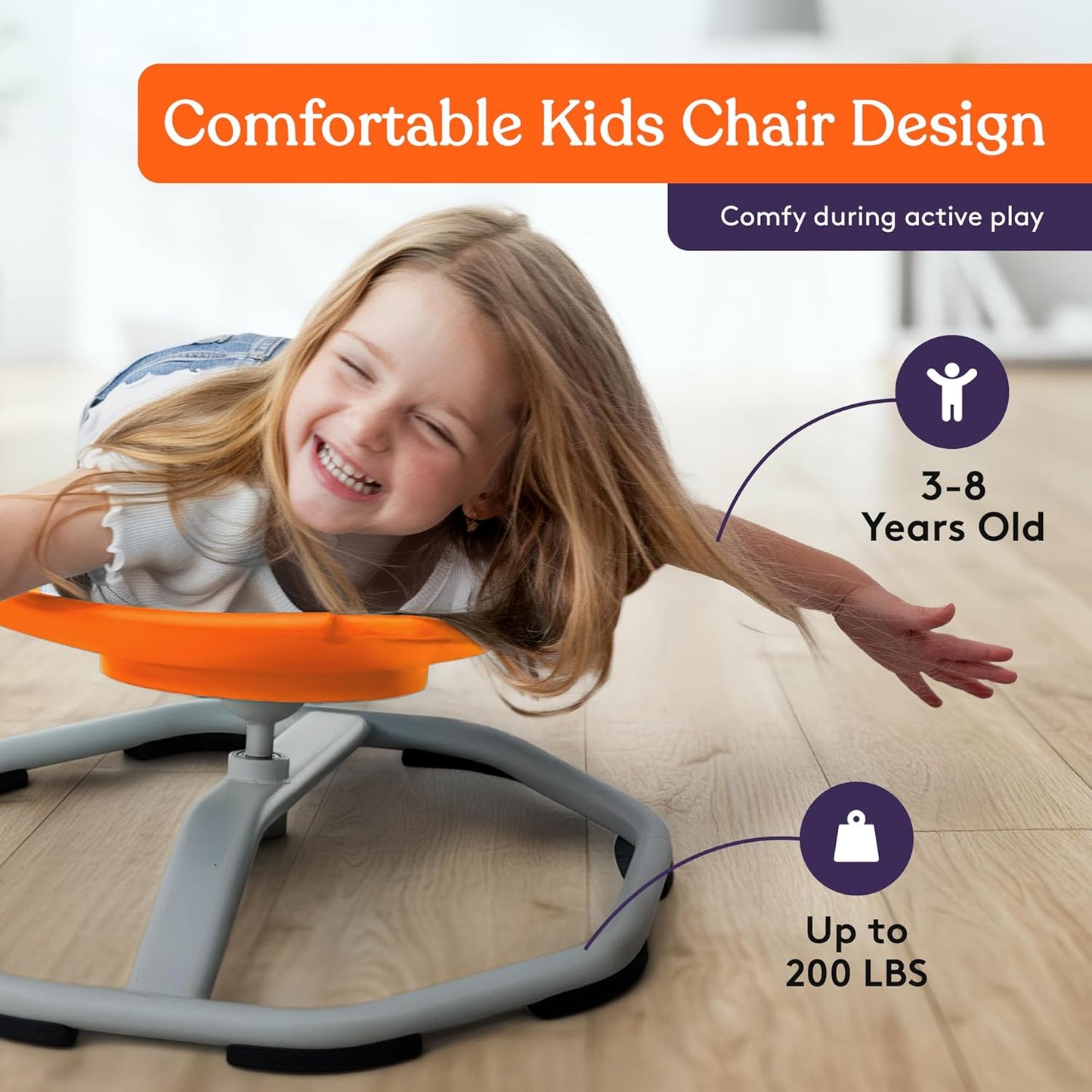 Special Supplies Spinning Chair for Kids- Versatile Kids Sit and Spin Sensory Chair for Training Body Coordination - Sensory Swivel Chair for Playroom, Bedroom, or Nursery (Orange)