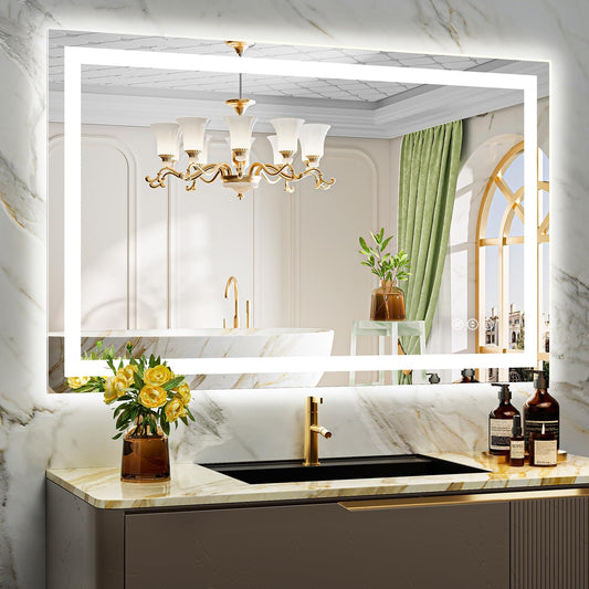 48x30 Inch LED Bathroom Mirror with Lights Front and Backlit Lighted Vanity Mirror for Bathroom Wall with 3 Colors Dimmable Anti-Fog Memory Shatter-Proof IP54 Waterproof Horizontal/Vertical