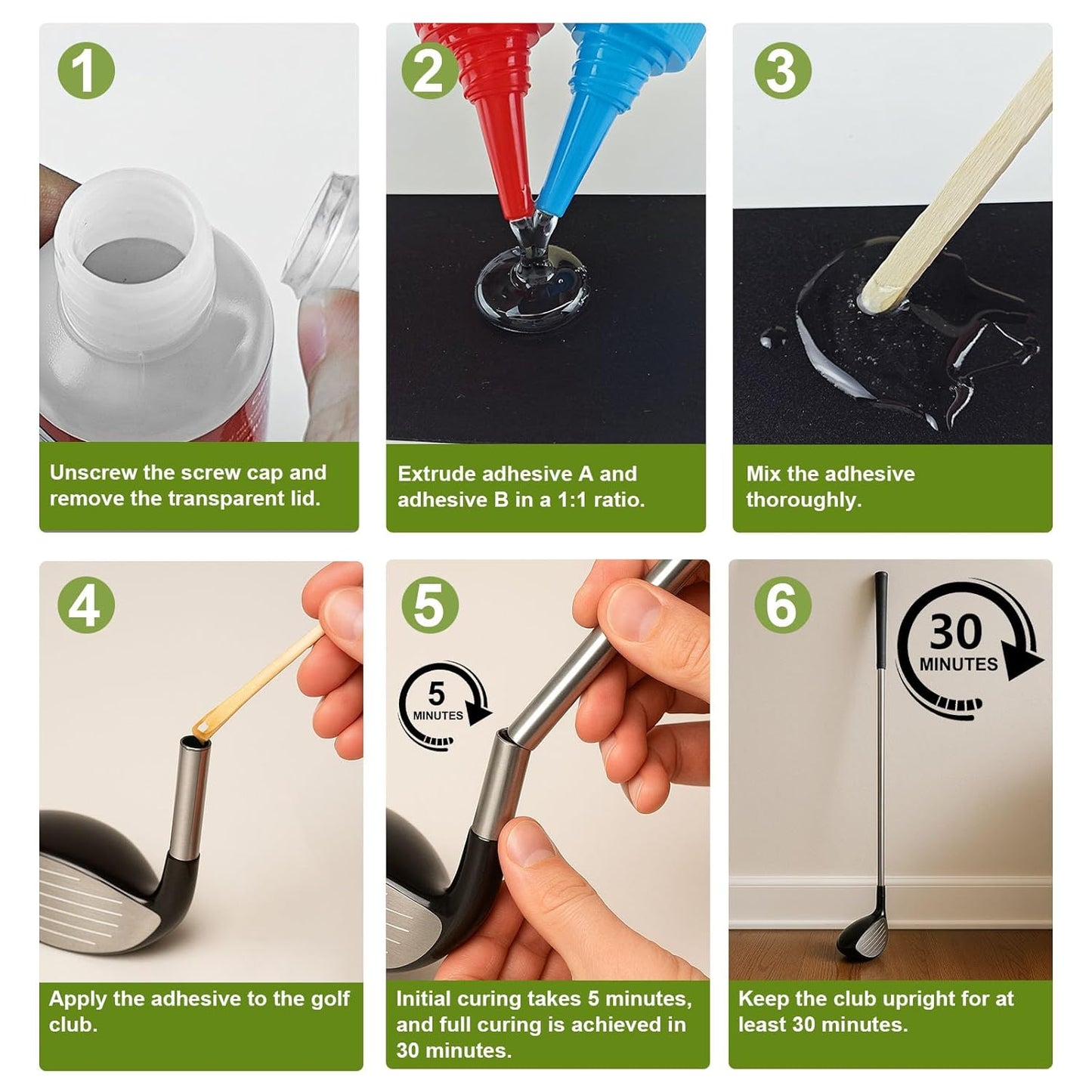 250ml Golf Club Epoxy, Waterproof and Transparent, Strong Adhesion, 5-Minute Initial Cure, Golf Shaft Epoxy for Graphite & Steel Shafts, Driver, Iron, Putter Repair